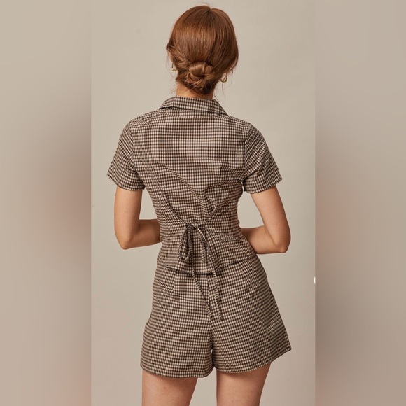 RHIHOAS Brown Gingham checked Shorts Set XL - Picture 2 of 5